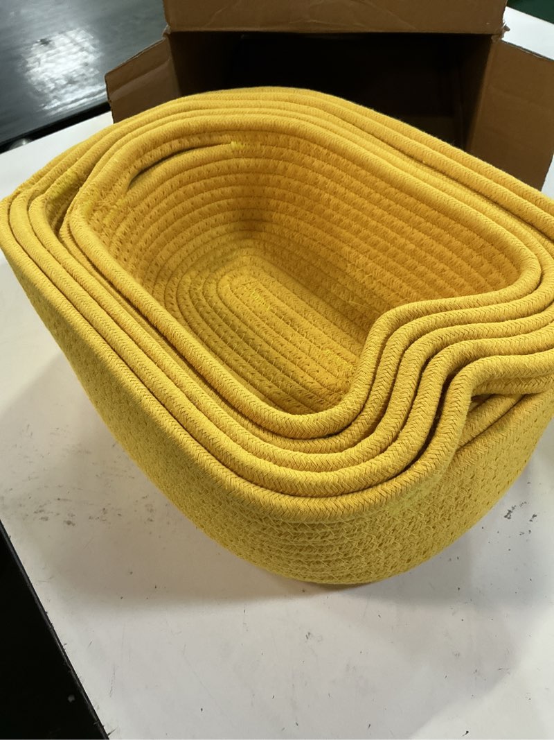 Condition photo showing Good Condition for (5pcs)cubesland cube shelf closet storage baskets bins set 2,woven basket for organizing/storage,long-lasting &skin-friendly toy storage basket bin,stylish room decor basket,yellow cotton rope basket yellow 2pcs-small basket