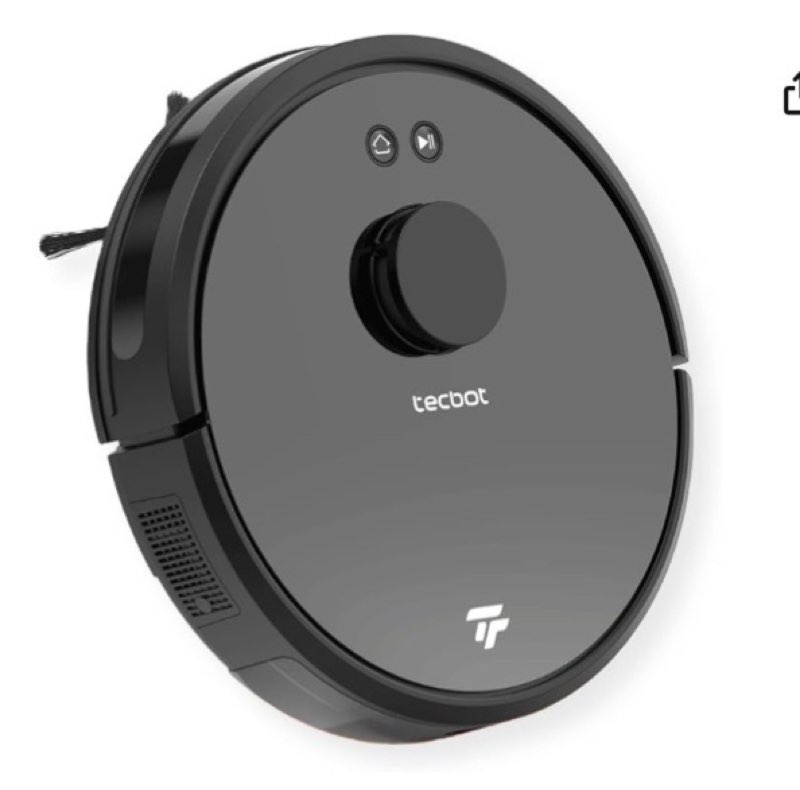 TECBOT S3 Robotic Sweeping/Mopping Vacuum Cleaner with 360-degree LDS Laser Radar Navigation, Black; 14.4V, 35W; 1800Pa Suction; 0.6L Dust Bin; 0.45L Water Tank; Anti-Drop Smart Protection