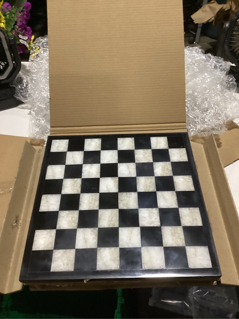 Condition photo showing New/Like New for novica white onyx and black marble hand carved stone chess set 'classic'