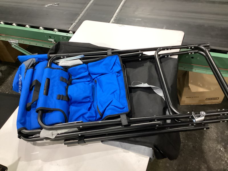 Condition photo showing As Is for tall folding directors chair with side table 30.71" seat height foldable camping chair bar stool for makeup artist face painting with footrest and storage pocket supports 350lbs blue 30.71" seat height