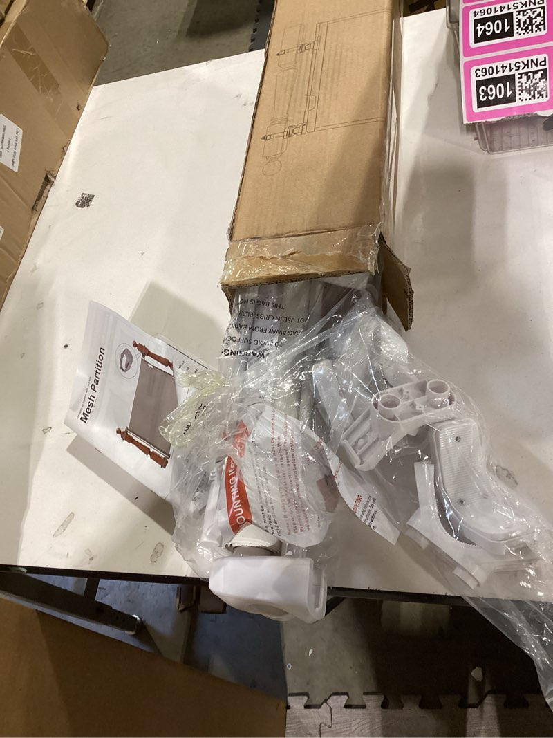Condition photo showing Good Condition for upgraded retractable baby gates for stairs & banister, mesh dog gate indoor, extends to 55" wide 33" tall, child safety gate for stairway, banister & wall mount (white) white 33" tall x 55" wide