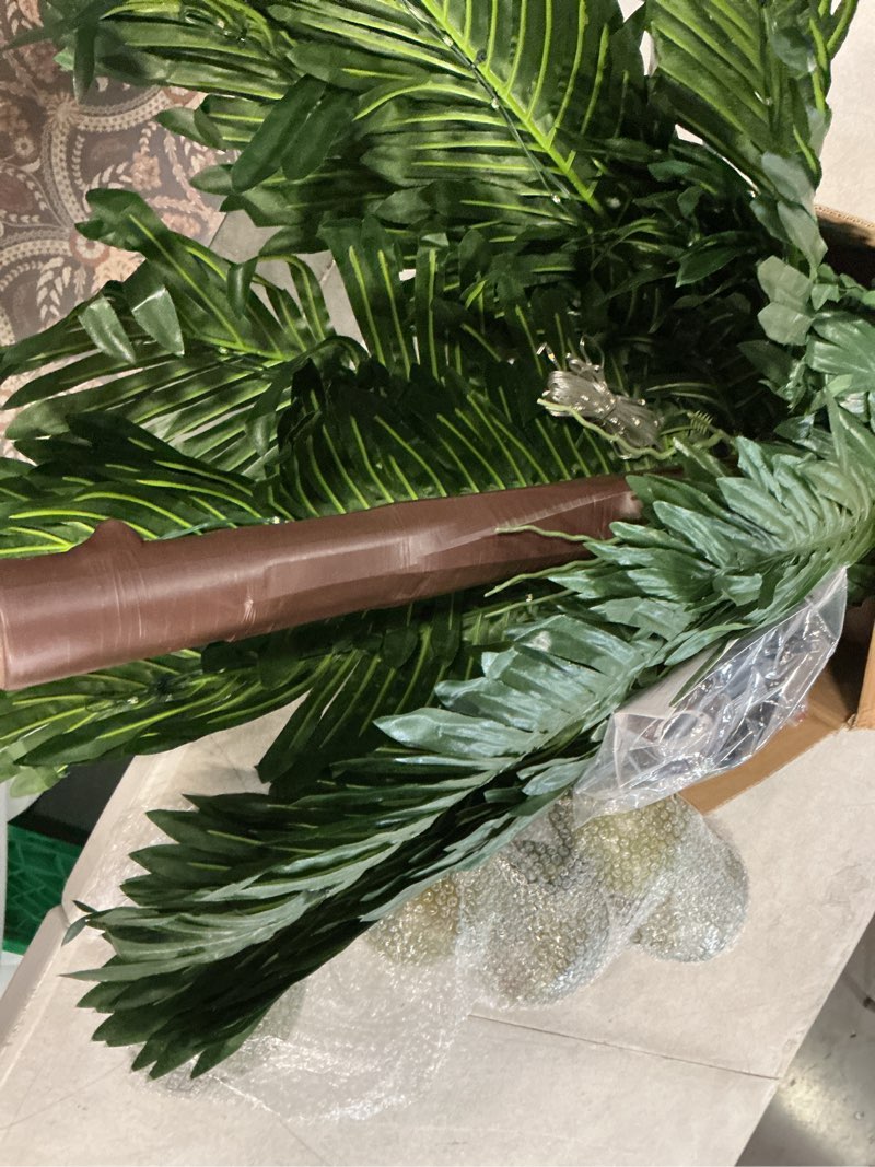 Condition photo showing Good Condition for ledido 7ft lighted palm trees for outside patio pool with remote coconuts | 8 modes solar light up palm trees outdoor, artificial fake tree plug in for tiki bar yard tropical party indoor decor warm white 7ft solar & plug (1 piece)