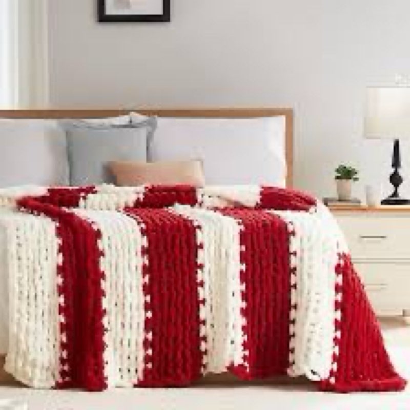 L'AGRATY Chunky Knit Blanket Throw: 60''x80'' Chenille Chunky Knitted Throw Blankets for Twin Bed Co