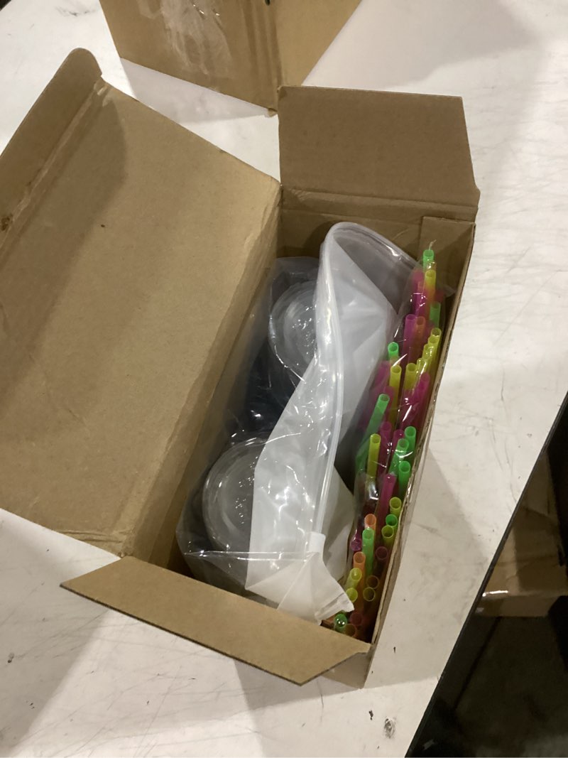 Condition photo showing Good Condition for 48 pcs 12 oz clear disposable luau cups with umbrella straws hawaiian themed party decorations tropical luau tiki cups pineapple cups for birthday bachelorette tropical party decorations