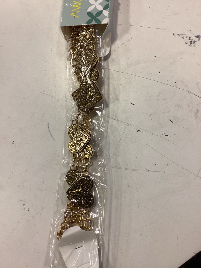 Condition photo showing Good Condition for AWAYTR Western Concho Belt for Women - Boho Metal Waist Chain Belt for Dresses Country Concert Outfit Fit Waist: 26"-43" Gold-heart