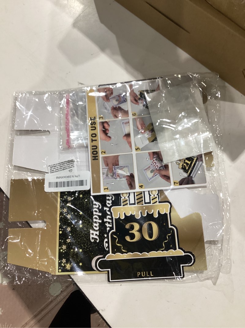 Condition photo showing Good Condition for joycard 30th birthday money box, fun pull-out cash gift box for parties, ideal for 30th birthday surprises (with 35pcs bags) 30th gold