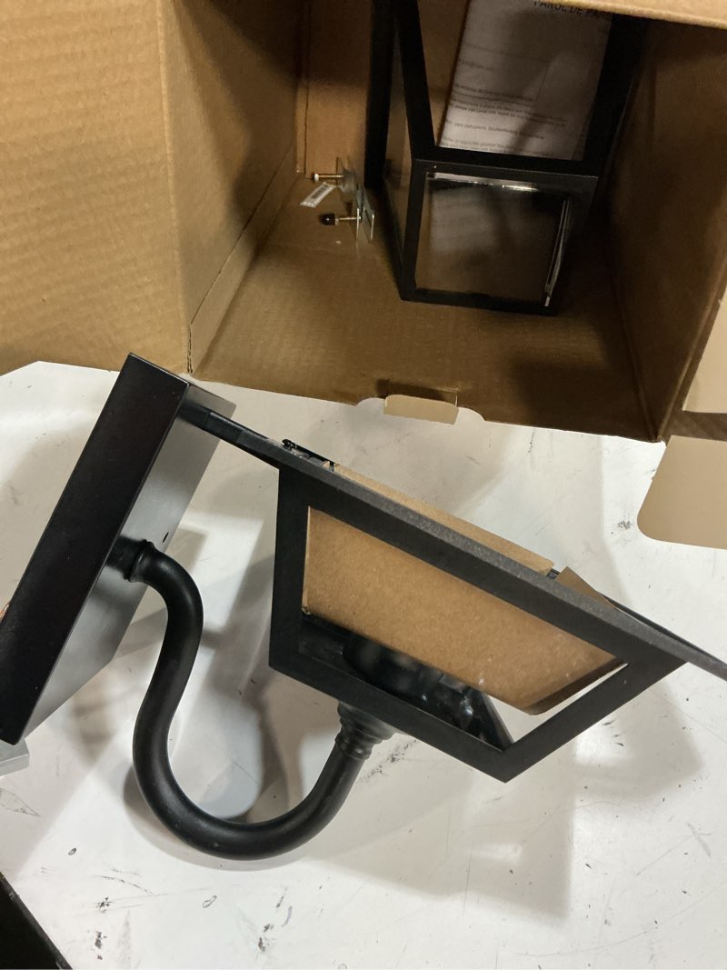 Condition photo showing As Is for allen + roth belasco 1-light 12-in h black led, outdoor wall light