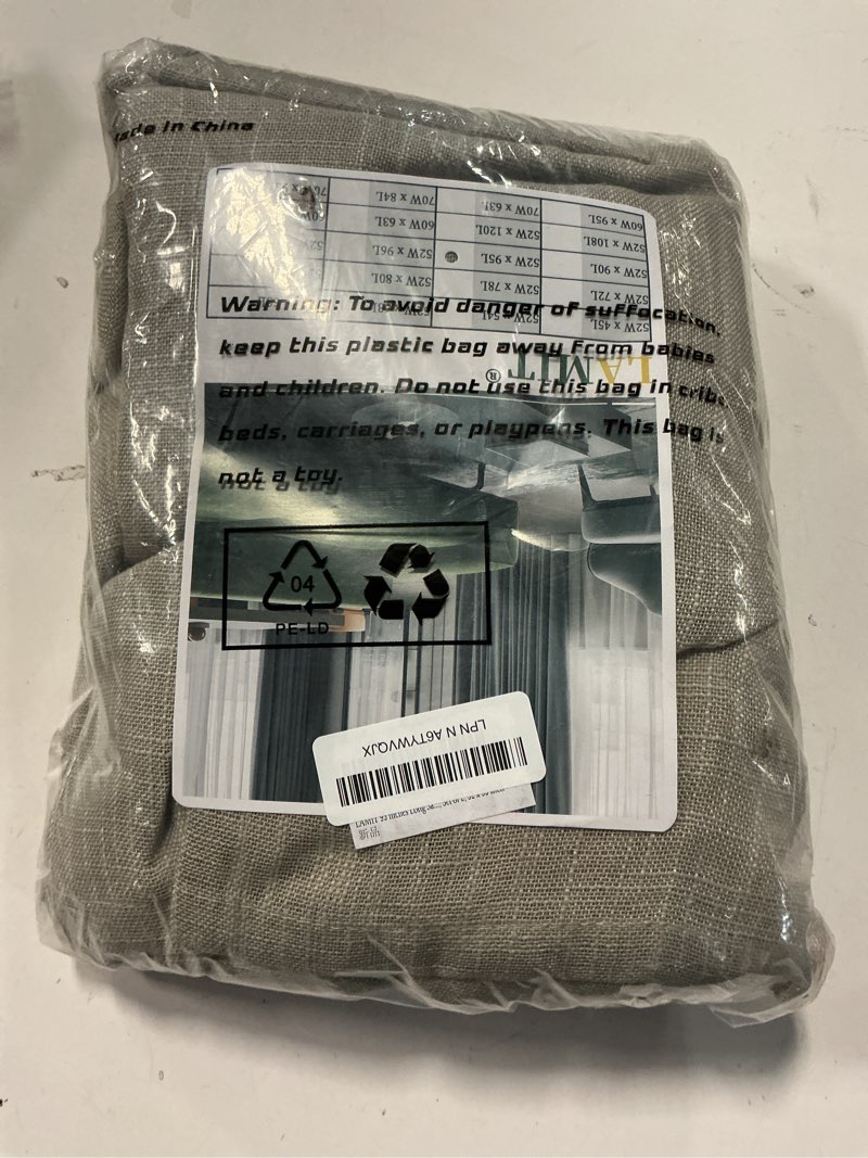 Condition photo showing New/Like New for LAMIT 95 Inches Long Sage Grey Linen Curtains for Living Room, Back Tab and Rod Pocket Semi Sheer Curtains Light Filtering Farmhouse Drapes for Bedroom/Dining Room, Set of 2, 52 x 95 Inch 52"W x 95"L (Pack of 2) Sage Grey