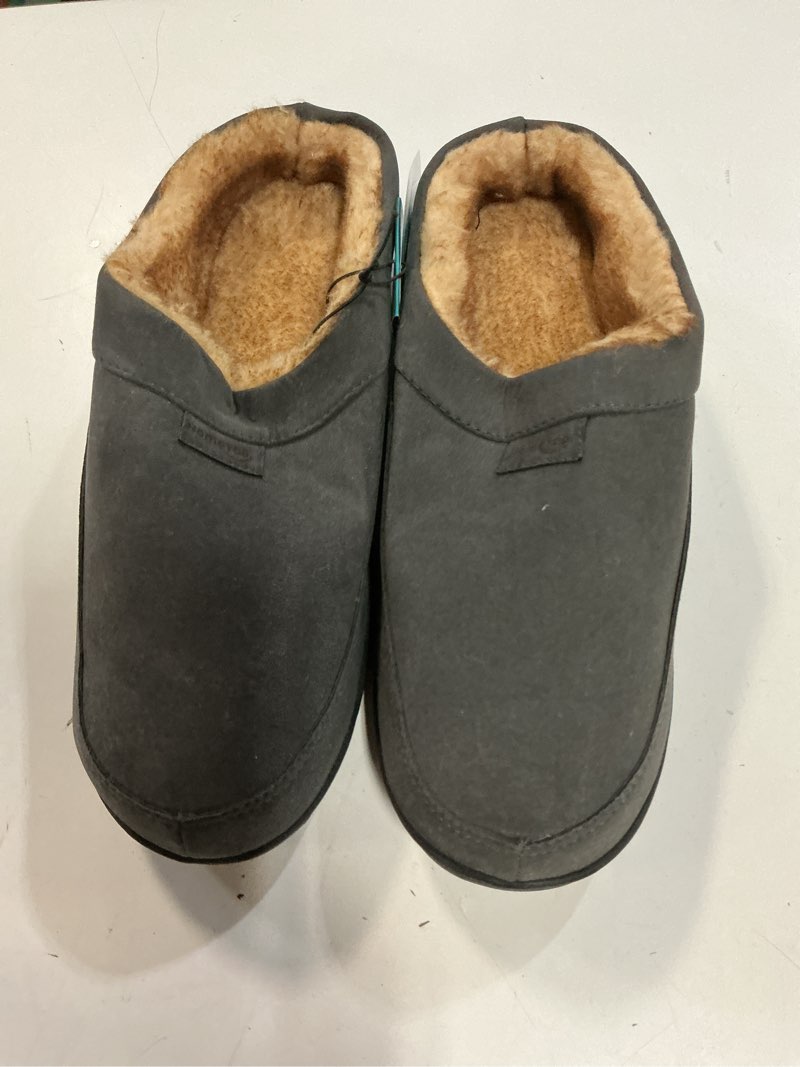 Condition photo showing New/Like New for hometop men's moccasin slippers soft warm non-slip memory foam indoor house shoes with fluffy lining 13-14 grey