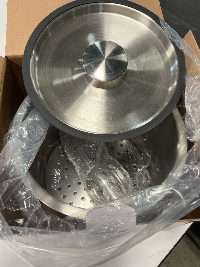 Condition photo showing New/Like New for meekoo 4 l double wall insulated ice bucket with lid, scoop, strainer, handle large stainless steel wine ice bucket upgraded cover keep frozen longer for cocktail bar parties(silver) silver 4 l