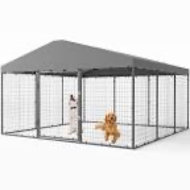similar to the photo reference, 118\" x 118\" Outdoor Metal Dog Kennel Chicken Runs With UV-Resistant Roof