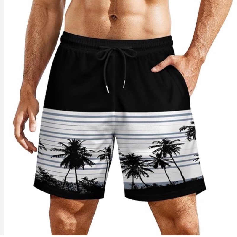 KING KAMEHA Funky Hawaiian Board-Shorts Trunks Swim-Pants Men Mesh-Lining Draw-String Closure Casual Tribal Hibiscus  L 