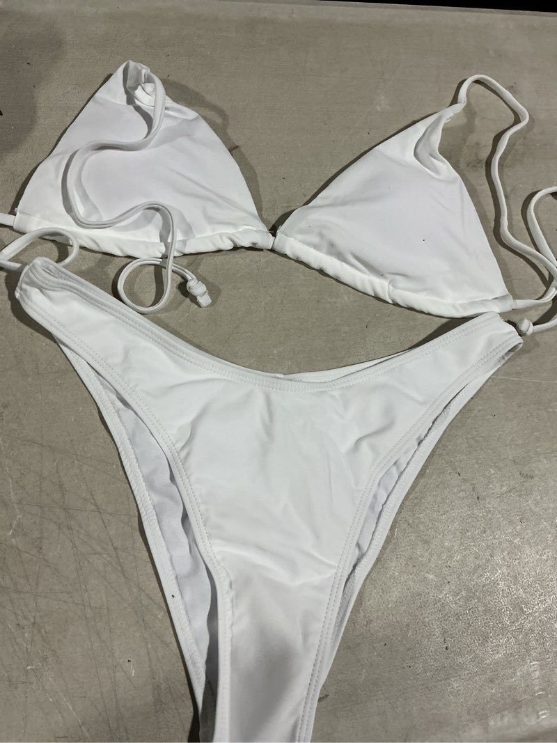 Condition photo showing Good Condition for nwot berry beach triangle tie back top & high cut leg bottom swim bikini 2pc set (size m)