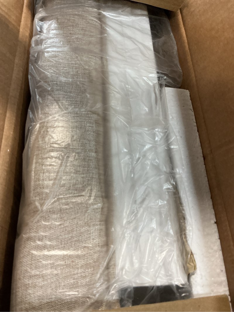 Condition photo showing New/Like New for lue bona upholstered fabric vanity bench seat, makeup stools for vanity, square tufted ottoman bench with carved white legs for bedroom living room, linen color linen and white