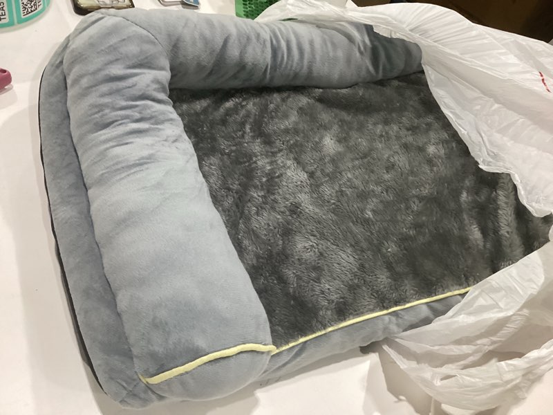 Condition photo showing Good Condition for orthopedic small dog bed 20 x 16inch, l shaped memory foam puppy pet bed | washable waterproof dog couch sofa with removable velvet cover & non-slip bottom, gray light gray 19.7" l x 15.8" w x 4.4" h--with sides