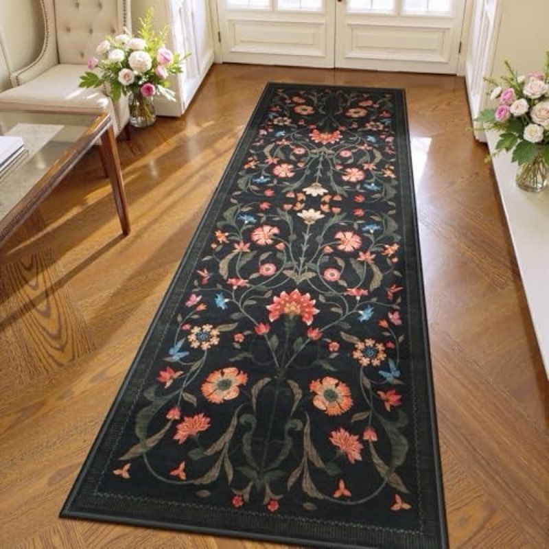 (Similar stock photo) Runner Rug for Kitchen Rug Non Slip 2'x6' Washable Rugs Floral Tree with Rubber Backing Bohemian Soft Carpet Runner for Kitchen, Laundry, Bedroom, Bathroom, Black 2' x 6' (Rectangular)
