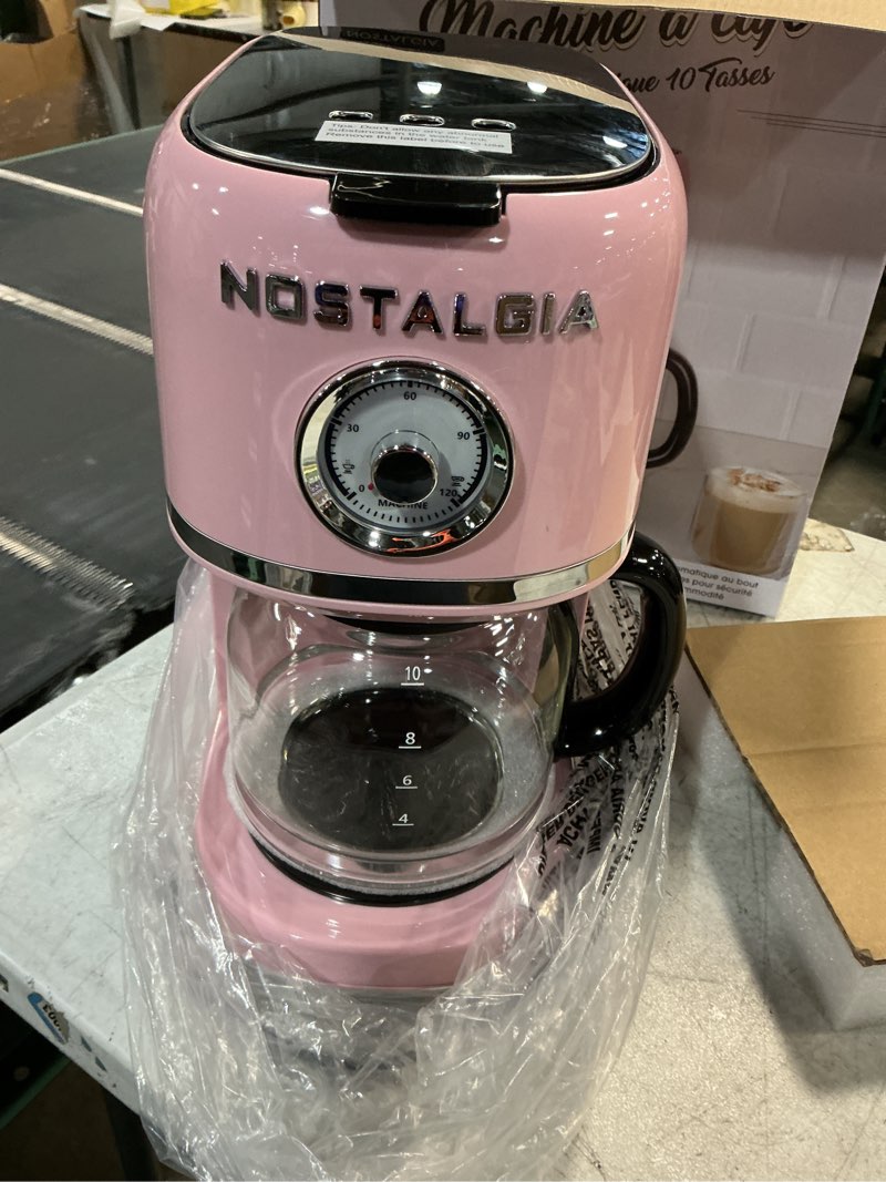 Condition photo showing Good Condition for nostalgia classic retro 10 cup coffee maker - one-touch drip brew, reusable filter - anti-drip, auto shutoff, & time display - dishwasher safe 50 oz carafe - pink
