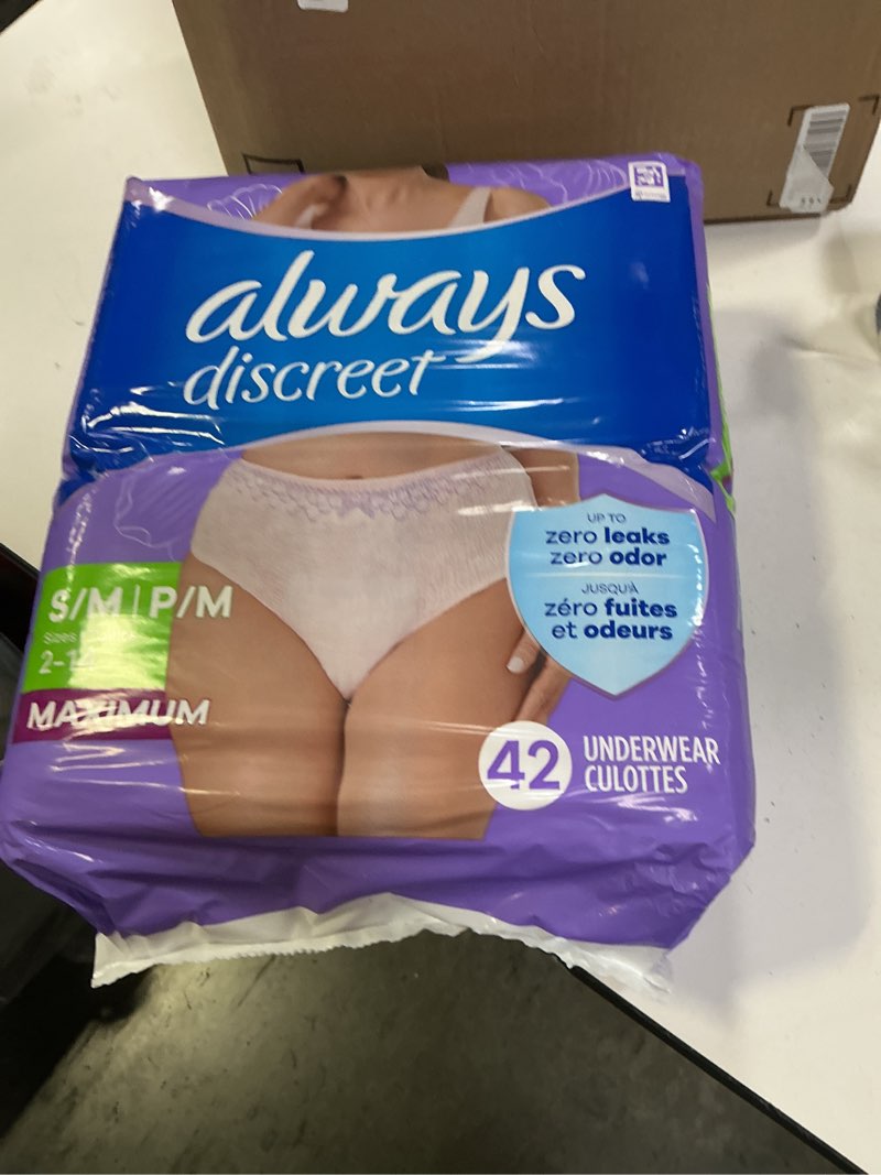 Condition photo showing Good Condition for ((Incomplete))Always Discreet Adult Incontinence Underwear for Women and Postpartum Underwear, Small/Medium, Up to 100% Bladder Leak Protection, 84 Count (2 Packs of 42) Small/Medium 84