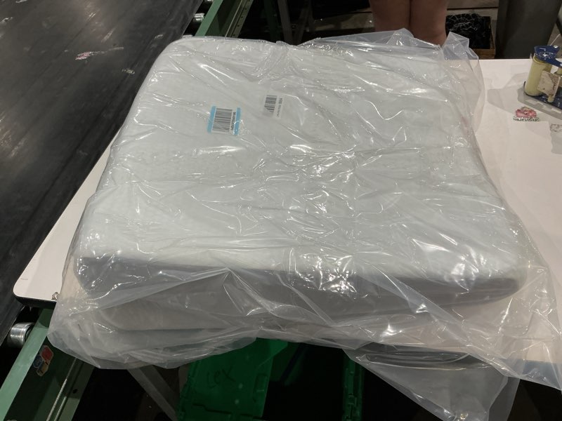Condition photo showing As Is for bedluxe wedge pillow, 8 inch bed wedge pillow for headboard, pillow wedge for acid reflux relief, sleeping, after surgery, snoring, gerd, triangle pillow wedge - cooling memory foam top, white/grey 24*24*8 inch white grey