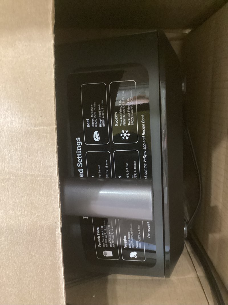 Condition photo showing As Is for cosori 9-in-1 turboblaze air fryer 6 qt, pfas-free ceramic coating, 90°–450°f, precise heating for even results, air fry, roast, bake, broil, dry, frozen, proof, reheat, keep warm, 120v, dark gray dark gray 6qt