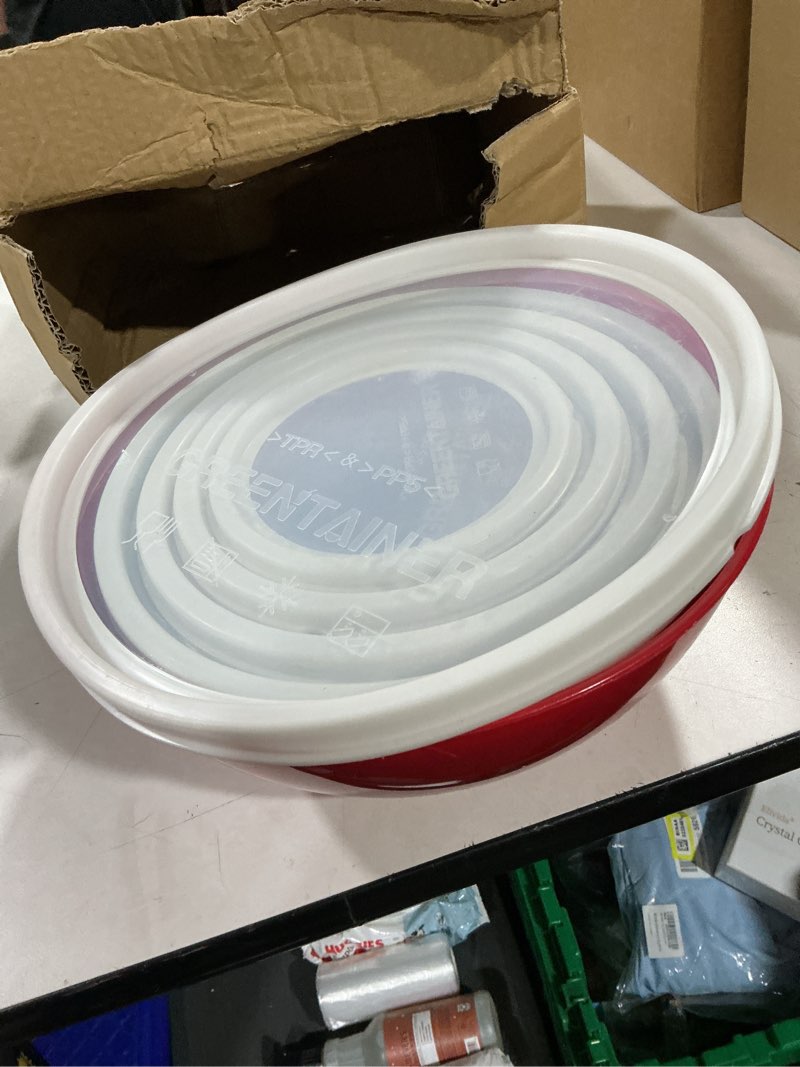 Condition photo showing Good Condition for greentainer plastic mixing bowls with lids set for kitchen, 6 set nesting bowls for mixing, baking, prepping, cooking and serving food, mixing bowls dishwasher, microwave safe red