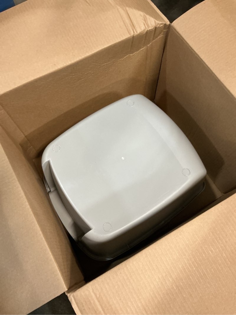 Condition photo showing As Is for iris usa cat litter box large with front door flap, covered enclosed litter box enclosure with scoop, handle & buckles for portability & privacy, hidden litter pan, gray jumbo enclosed gray