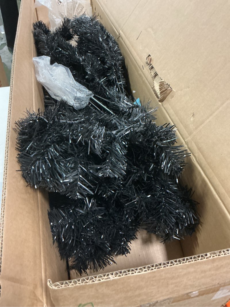 Condition photo showing New/Like New for HOMCOM 5' Artificial Pencil Christmas Tree, Slim Xmas Tree with 294 Realistic Branch Tips and Plastic Stand, Black 5FT Black