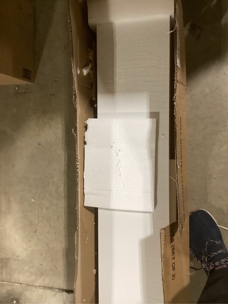 Condition photo showing New/Like New for BAYKA Floating Shelves, 48 inches Long Heavy Duty Wall Mounted Rustic Wood Shelves for Bathroom, Bedroom, Living Room, Kitchen, Office, Hanging Shelf for Books/Storage/Decor(White,Set of 2) C. White - Modern Minimalist Style 48inches