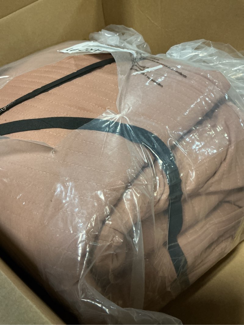 Condition photo showing Good Condition for EVERGRACE Velvet Quilt Set King Size, Luxurious Soft Quilted Bedding Sets, Lightweight Velvet Comforter for All Season, Striped Channel Bedspread Coverlet with 2 Shams, Terracotta Clay King Channel Terracotta Clay