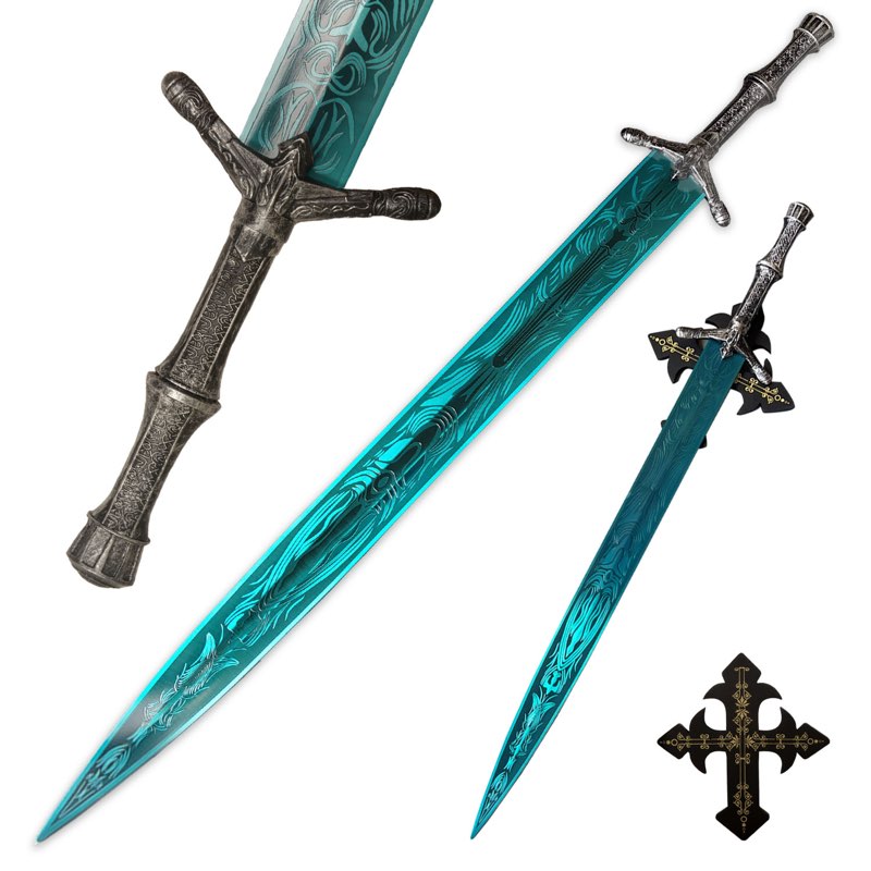 Heartcos 47" Ludwig Sword Full Metal Lengthen,Moonlight Cursed Holy Sword with Pegboard,for Cosplay,