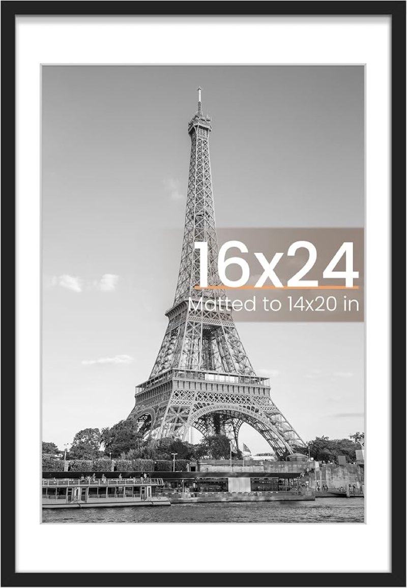 upsimples 16x24 picture frame, wall decor poster frames, black 1 pack | 16 x 24 frame, 14x20 frame with mat for gallery wall, family, baby, dog, dorm, christmas black 16x24