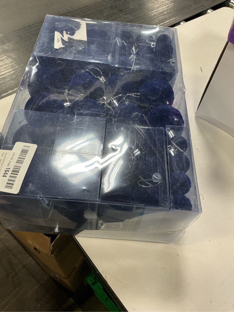Condition photo showing New/Like New for 100Ct Royal Blue Velvet Ornaments for Christmas Tree, Shatterproof Flocked Christmas Ball Ornaments Plastic Assorted Xmas Decorations Bulk Set with Pre-Tied String for Holiday (Royal Blue) Navy Blue