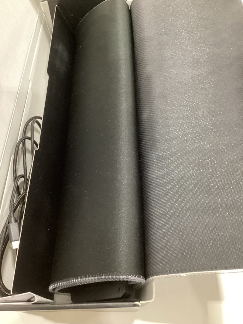 Condition photo showing Good Condition for Wireless Charging RGB Gaming Mouse Pad, 31.5"x15.7" Large Desk Mat, Desk Pad with Wireless Charger, Non-Slip Rubber Base, Waterproof, Computer Keyboard Mat for Gamer, Office, Home, Black Black 15.7L x 31.5W inches