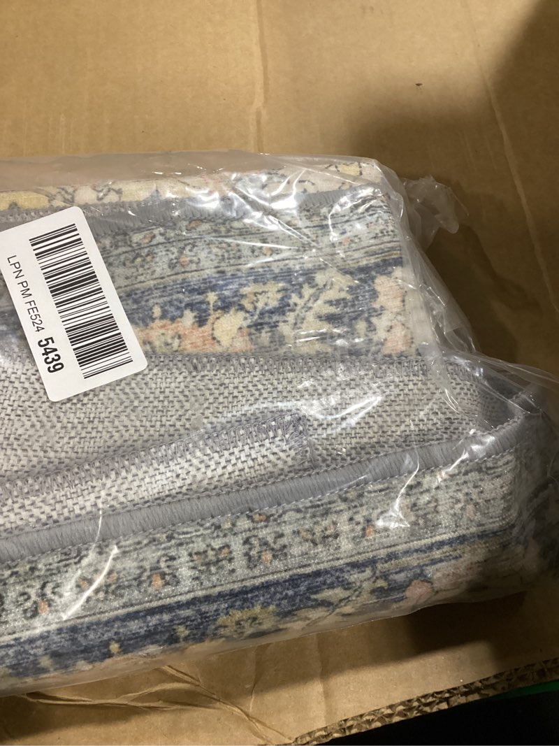 Condition photo showing Good Condition for Area Rug 3x5, Non-Slip Washable Rugs for Living Room Office, Boho Distressed Printed Rug, Low Pile Foldable Decorative Carpet for Bedroom Kitchen Office, Teal/Multi