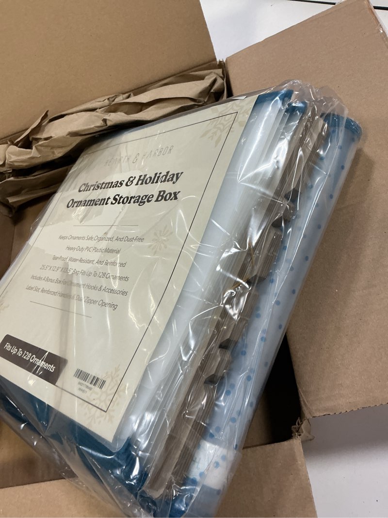 Condition photo showing Good Condition for Large Christmas Ornament Storage Box With Adjustable Dividers - Plastic Ornament Storage Container For 128 Holiday Ornaments or Decorations - By Hearth & Harbor PVC 128 Ornaments