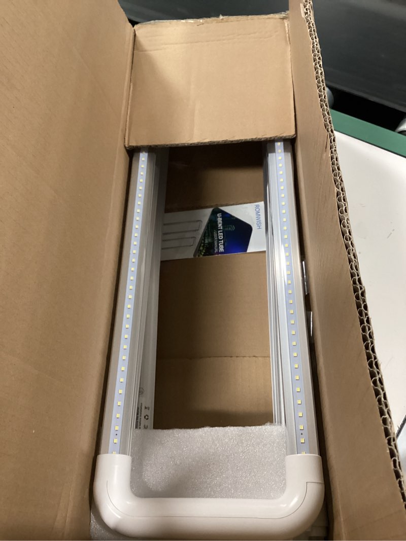 Condition photo showing Good Condition for Romwish U Shaped LED Tube Lights, T8 T12, 18W(40W Equiv.), 6000K Super Bright, 2400LM, Fluorescent Light Tube Replacement, Ballast Bypass, Dual-Ended Powered, Clear Cover, 4 Pack 6000K-4 Pack
