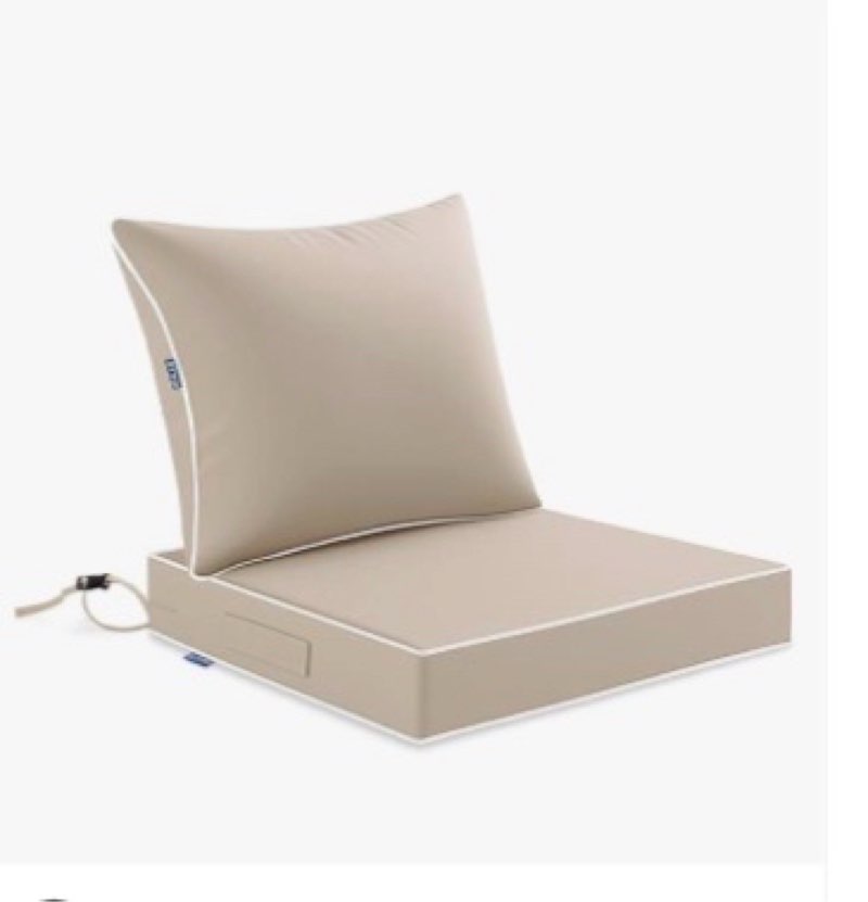 Beige outdoor seat cushion with back cushion