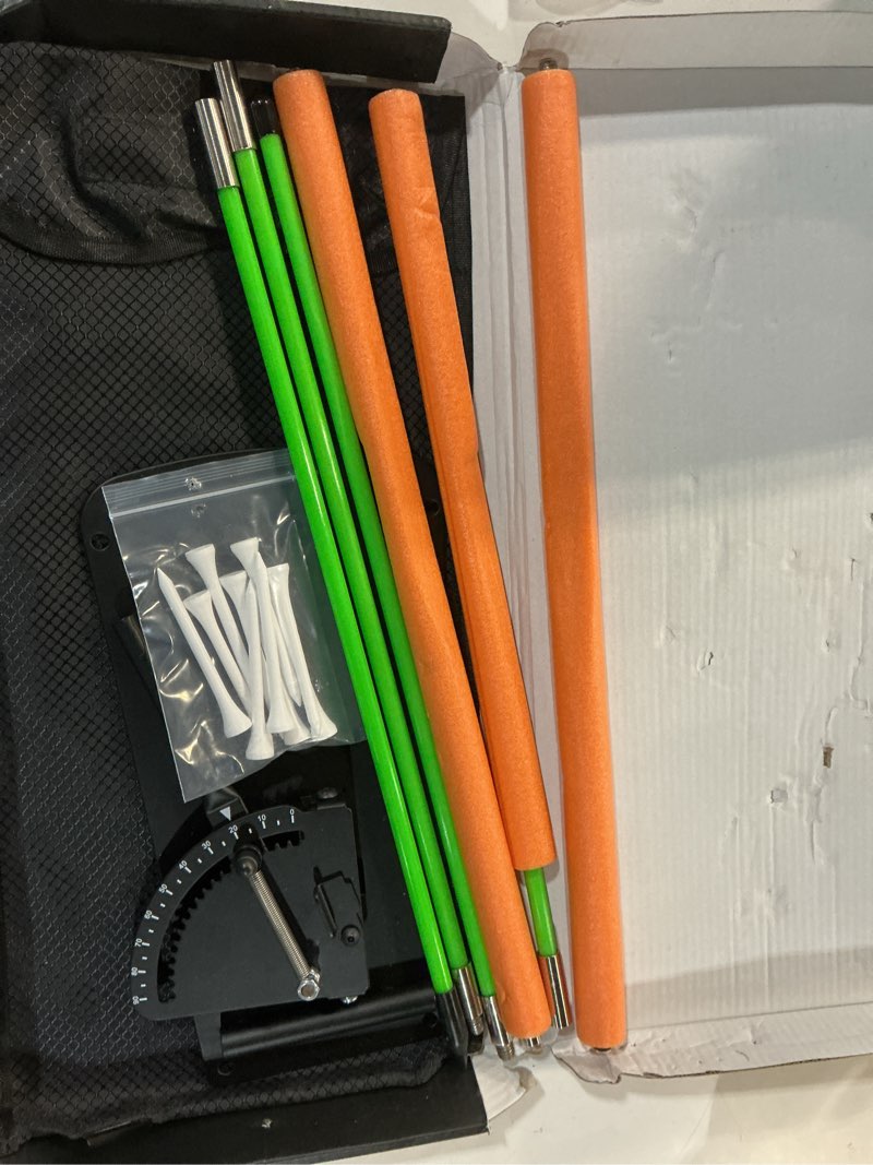 Condition photo showing As Is for golf alignment sticks holder, golf training aid with alignment sticks & protective padding, swing trainer practice teaching aid driving range for aiming, putting, swing, golf gifts for men women