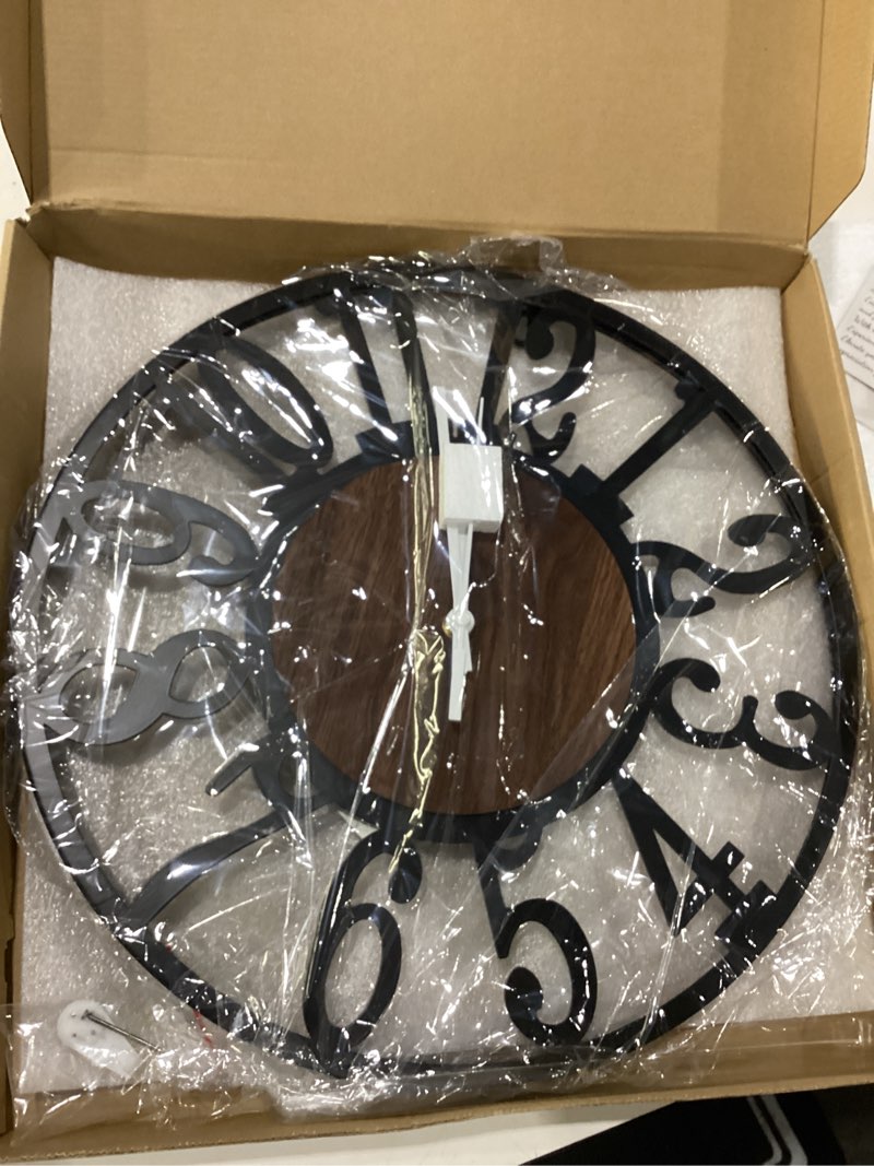 Condition photo showing New/Like New for LEIKE Large Wall Clocks,Silent,Non Ticking,Battery Operated Rustic Round Modern Big Wood Wall Clock for Living Room, Bedroom,Kitchen,Farmhouse,Office,Home Decor-16 Inch(Black-Arabic Number) 16 IN Black Wood-arabic Number