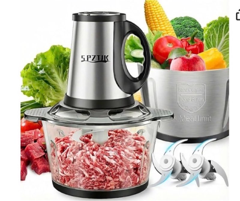 3-speed electric food processor: meat grinder, vegetable chopper & baby food maker - 300w, 2 bowls (8 cup stainless steel+8 cup glass), quiet operation