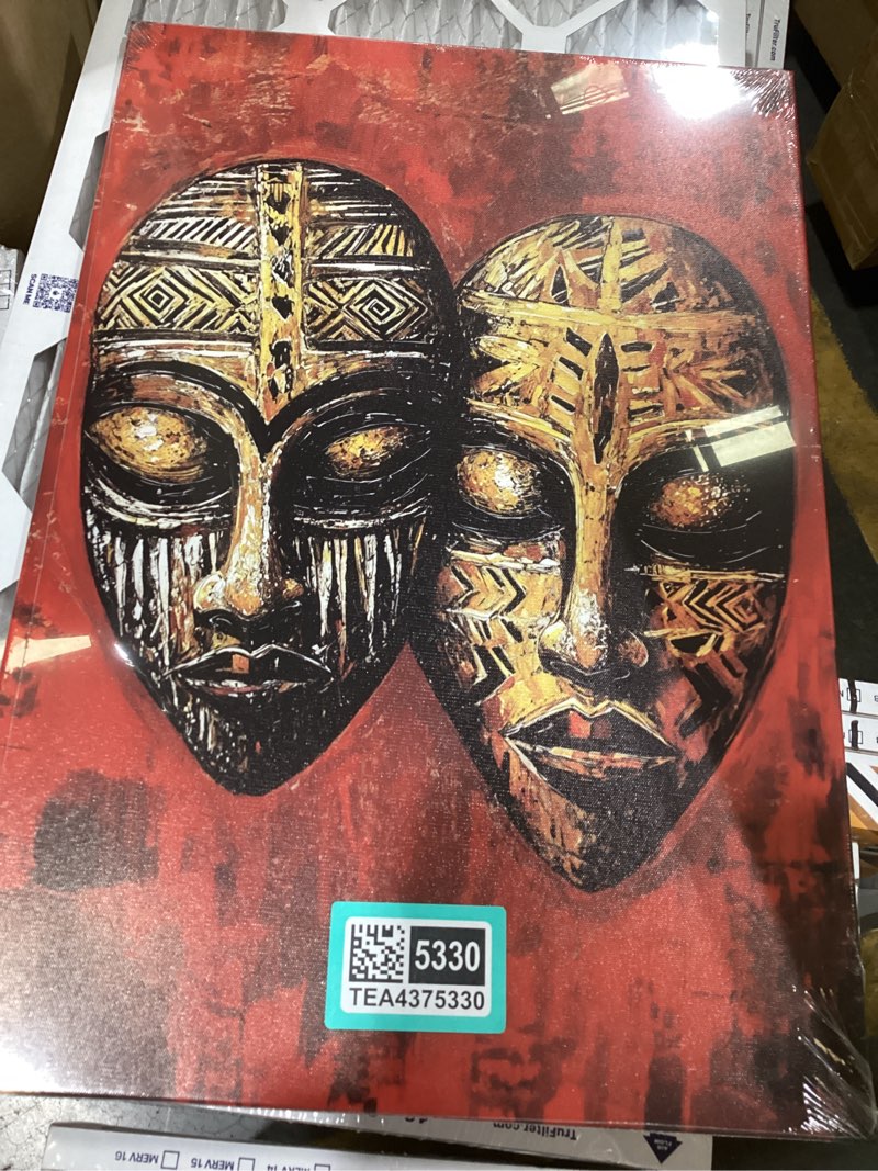 Condition photo showing New/Like New for ccwacpp african mask wall art tribal ethnic mask painting framed vintage africa culture artwork canvas prints abstract africa home room decor (16.00" x 24.00") red 16.00" x 24.00"