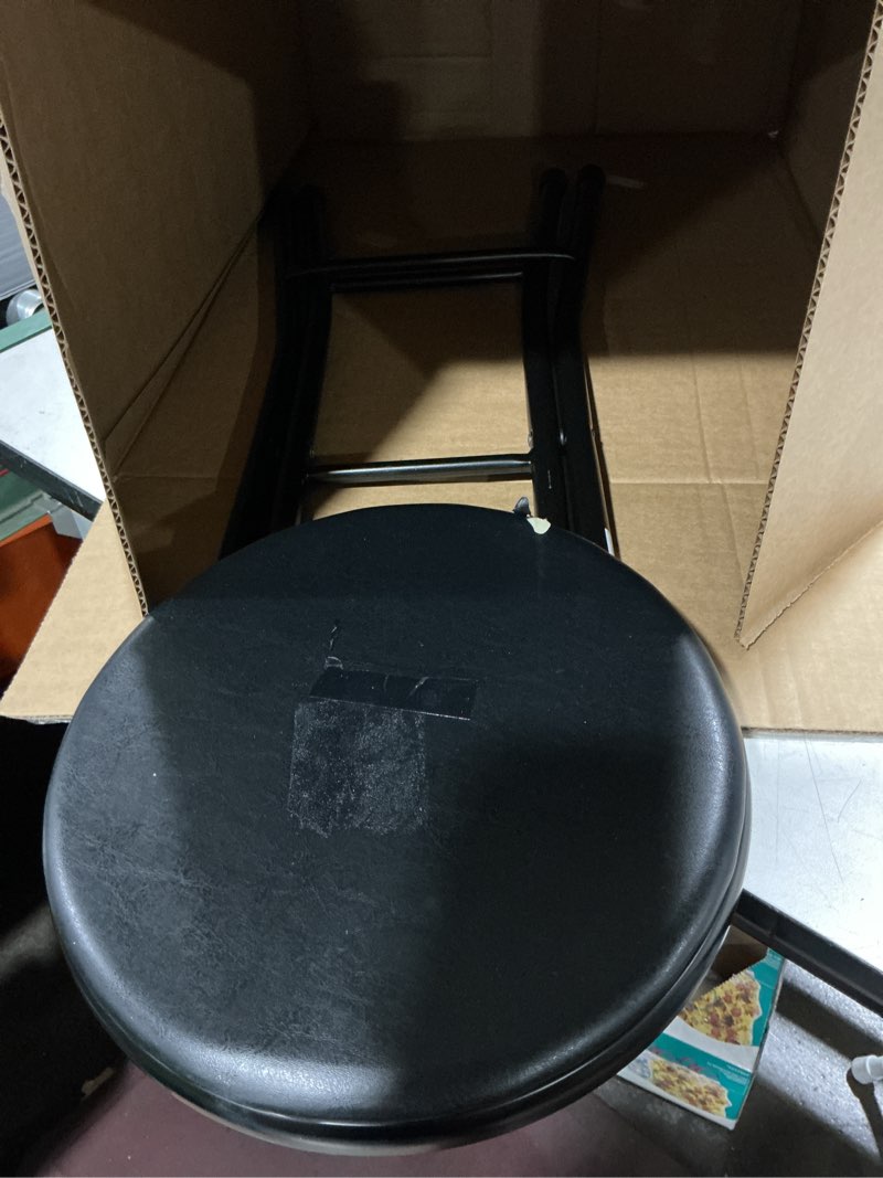 Condition photo showing As Is for mainstays folding metal stool, black