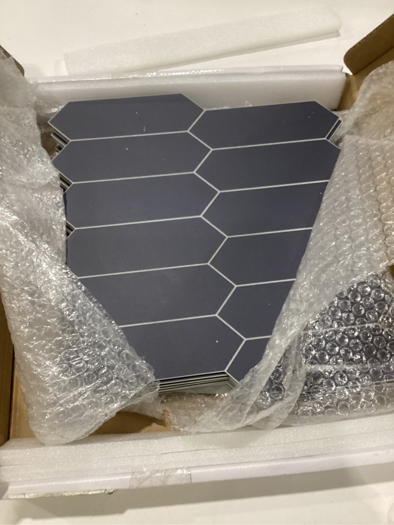 Condition photo showing Good Condition for sunwings 10-sheet long hexagon peel and stick backsplash, 12" x 11.22" picket navy blue stone composite self-adhesive wall mosaic tile for kitchen bathroom navy blue 12x11.22x0.12inch(10pcs)