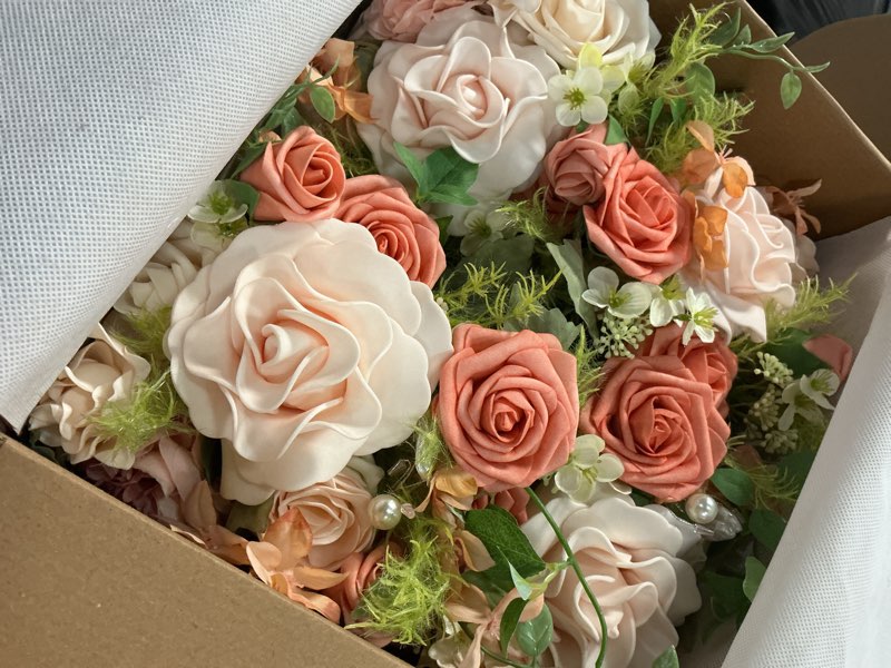 Condition photo showing Good Condition for ling's moment artificial flowers pink bridesmaid bouquet set of 4, blush garden wedding flowers bouquets for bridesmaids, 7 inch bridal bouquets for bridesmaids, wedding, etc pk-blush garden