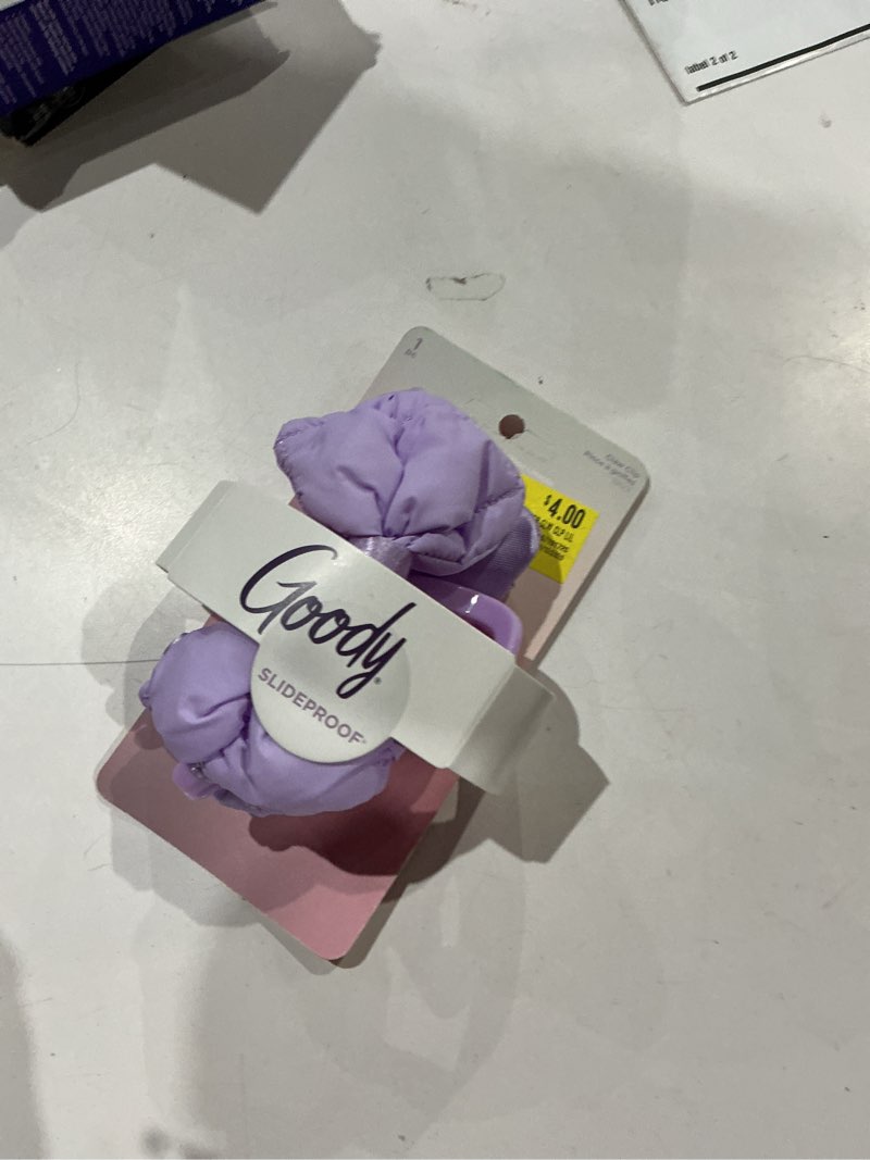 Condition photo showing Good Condition for goody luxe puffer bow, frosty lilac, quilted slideproof hair claw clip