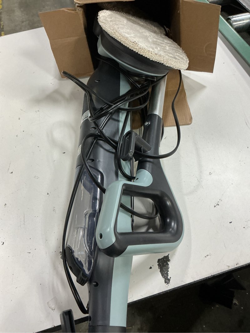 Condition photo showing As Is for shark steam & scrub steam mop, all-in-one scrubbing and sanitizing hard floor cleaner, led headlights, 4 dirt grip soft scrub pads included, xl water tank, swivel steering, hawaiian grey, s8001 steam & scrub (4-pad)