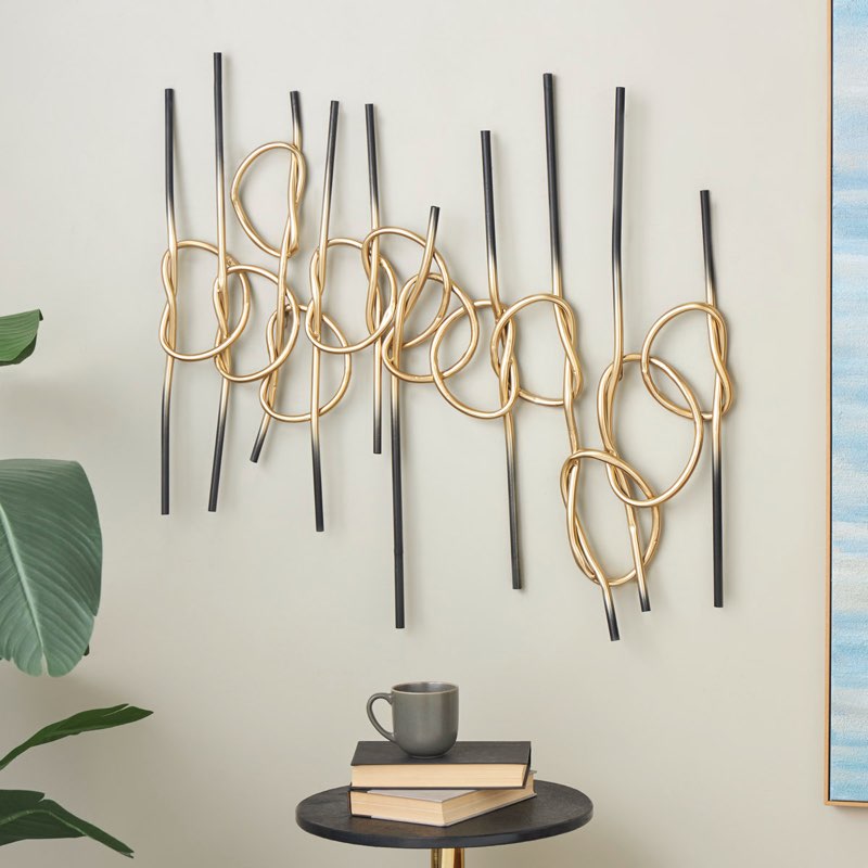 Metal Knotted Ombre Geometric Gold Wall Decor with Black Ends