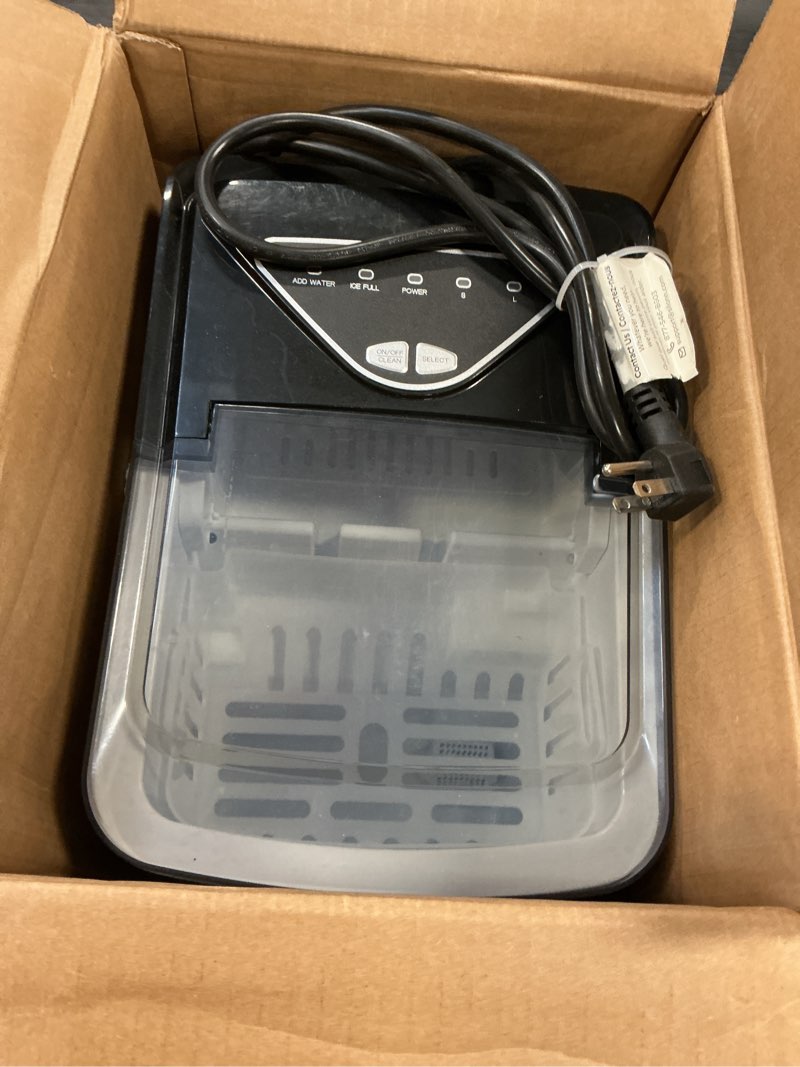 Condition photo showing Good Condition for Silonn Ice Makers Countertop, 9 Cubes Ready in 6 Mins, 26lbs in 24Hrs, Self-Cleaning Ice Machine with Ice Scoop and Basket, 2 Sizes of Bullet Ice for Home Kitchen Office Bar Party Stainless Steel 26lbs