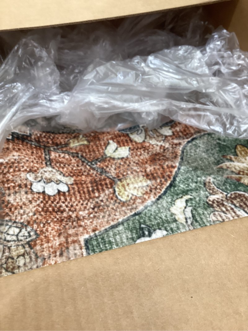 Condition photo showing Good Condition for releany area rugs 5'x7' washable non-slip, floral vintage distress print pattern medallion carpet for living room bedroom dining room, brick red rust neutral brown burnt orange green brick/brown/green 5' x 7' (rectangular)