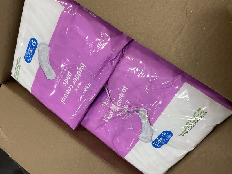 Condition photo showing Good Condition for amazon basics incontinence pads for women long, bladder control, postpartum, moderate absorbency, unscented, 108 count (2 packs of 54) moderate (108 count) 108.0